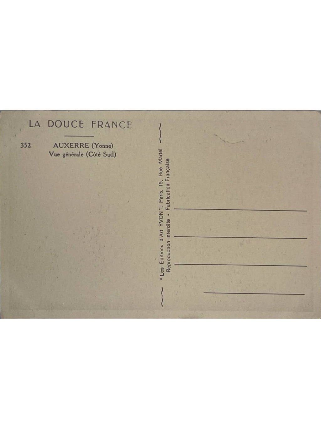 Verso de la carte postale