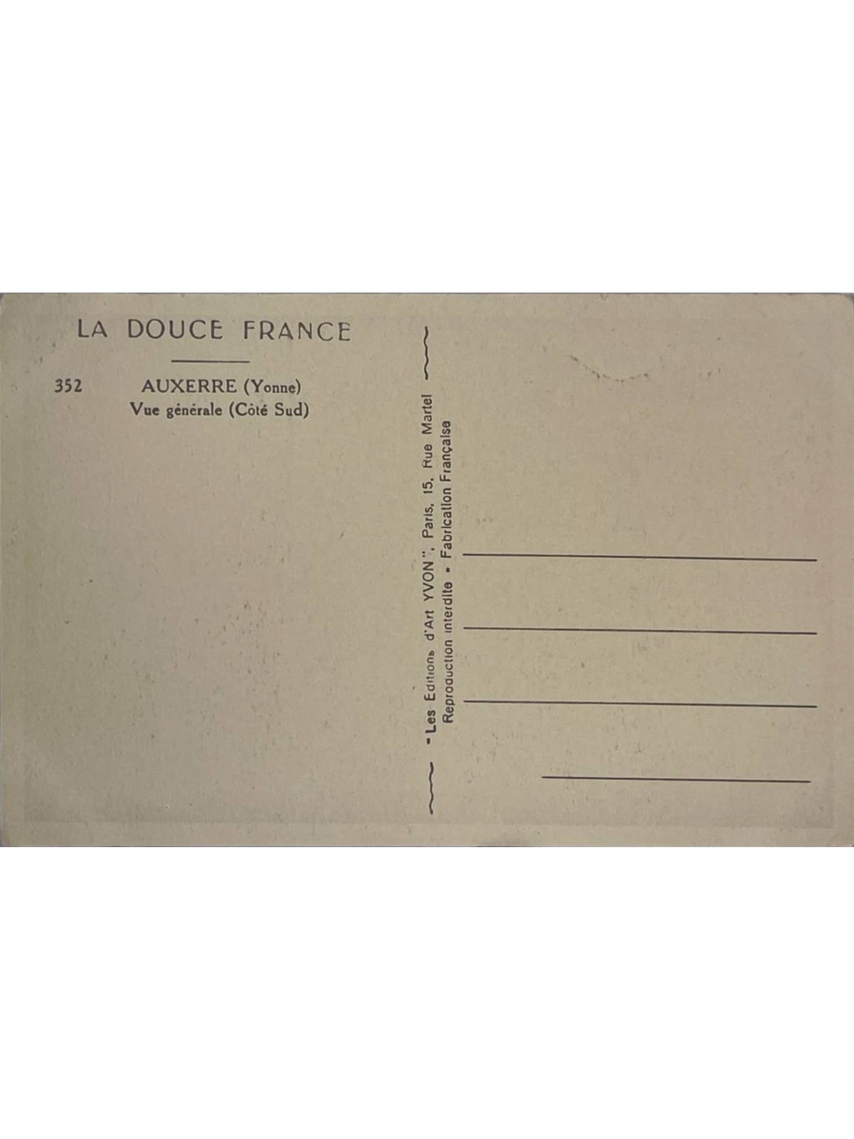 Verso de la carte postale
