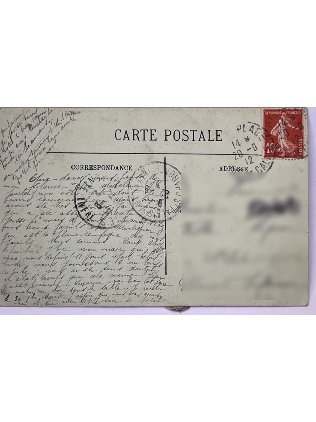 Verso de la carte postale