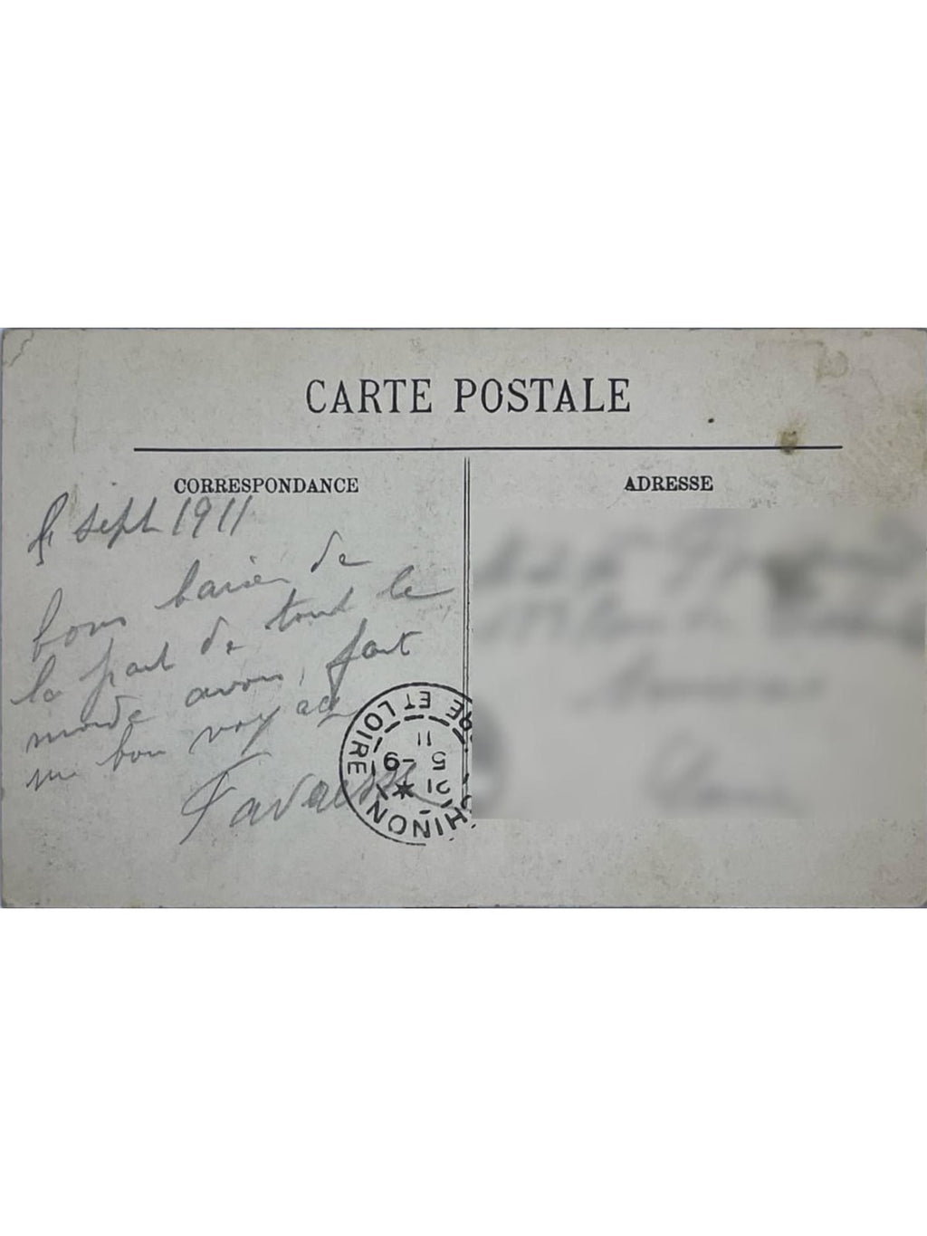 Verso de la carte postale