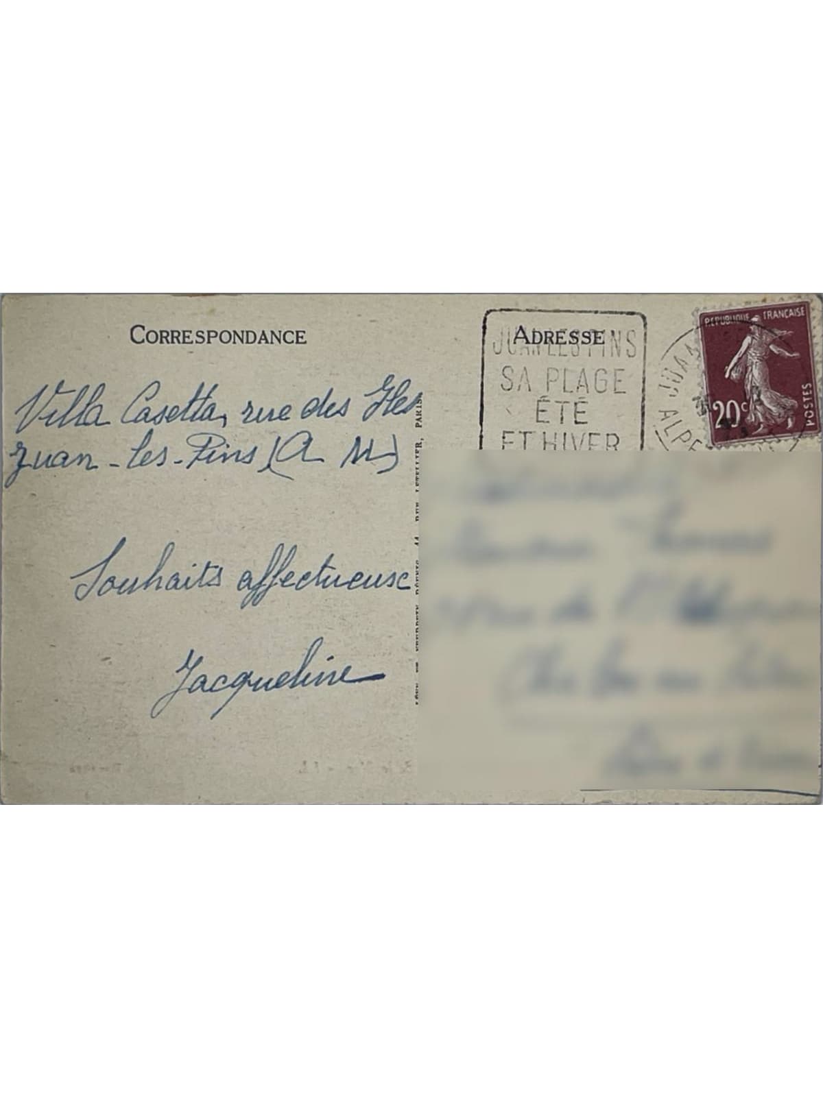 Verso de la carte postale