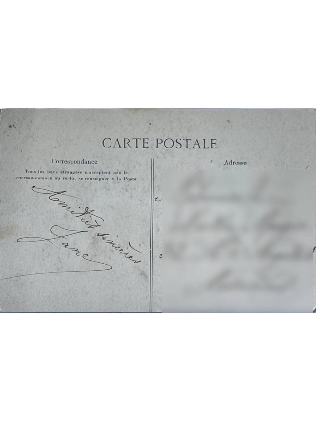 Verso de la carte postale