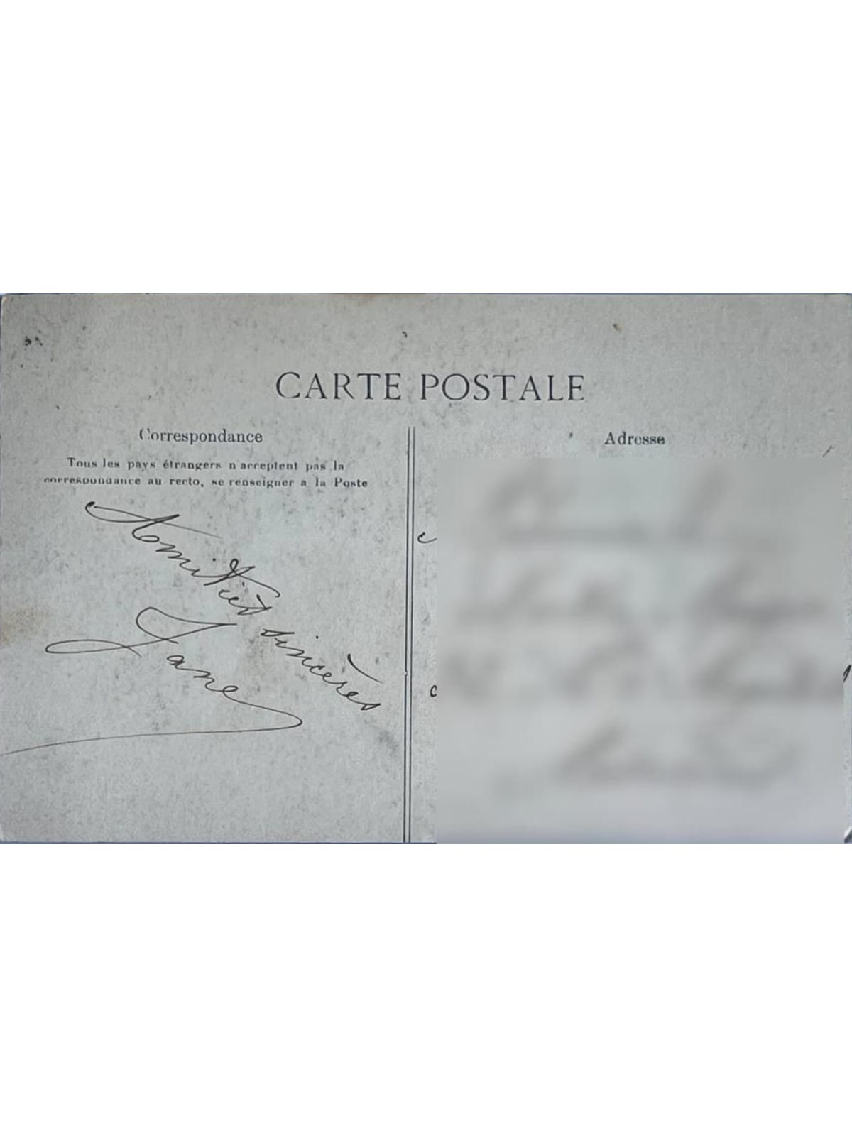 Verso de la carte postale