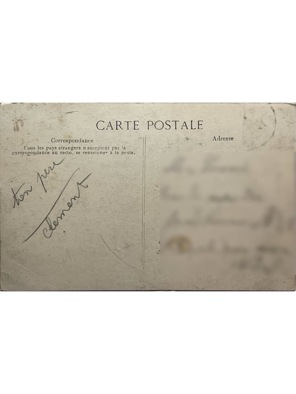 Verso de la carte postale