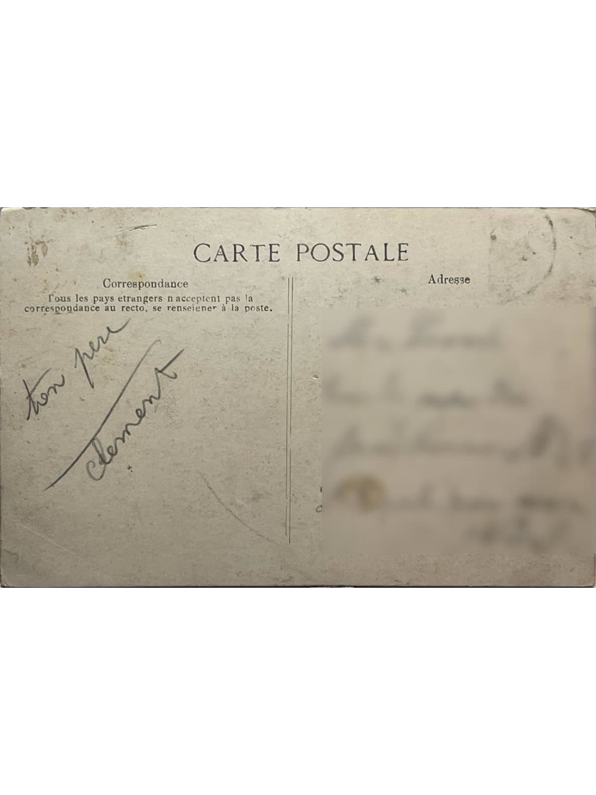 Verso de la carte postale