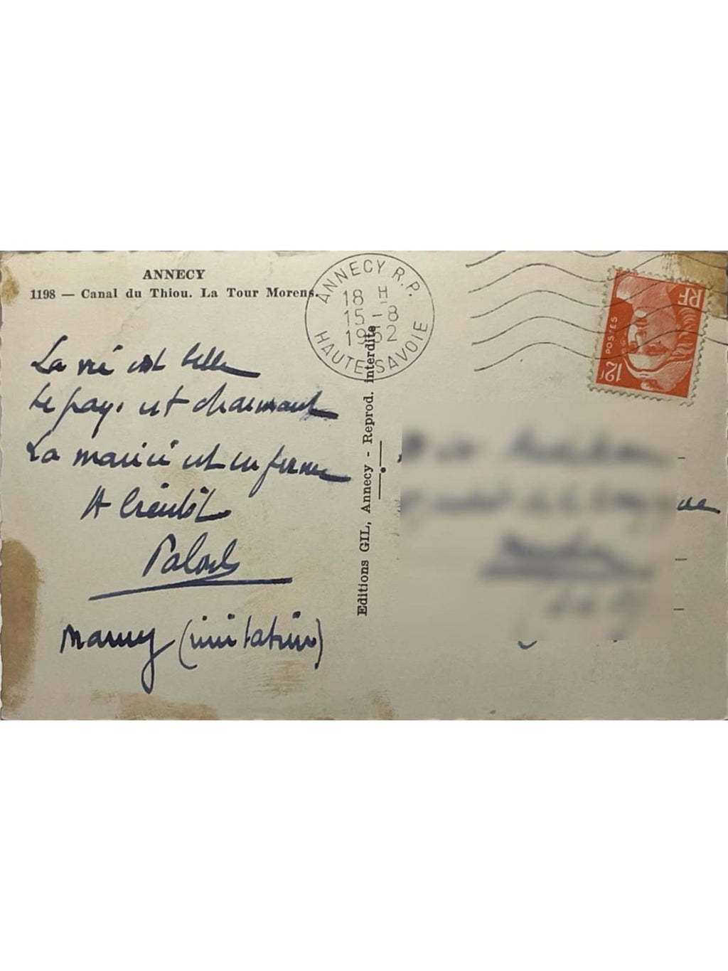 Verso de la carte postale