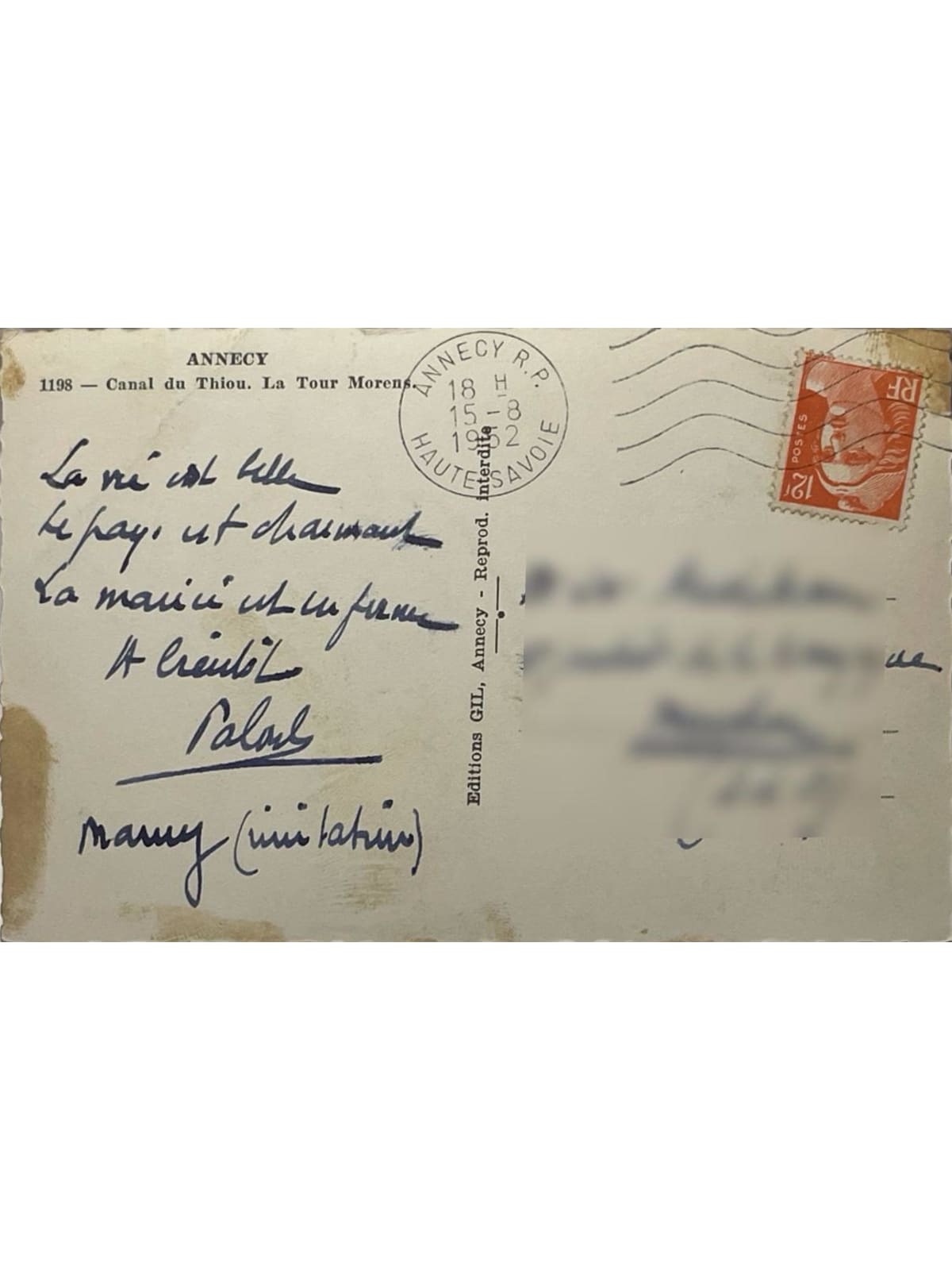 Verso de la carte postale