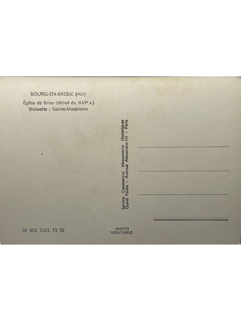 Verso de la carte postale