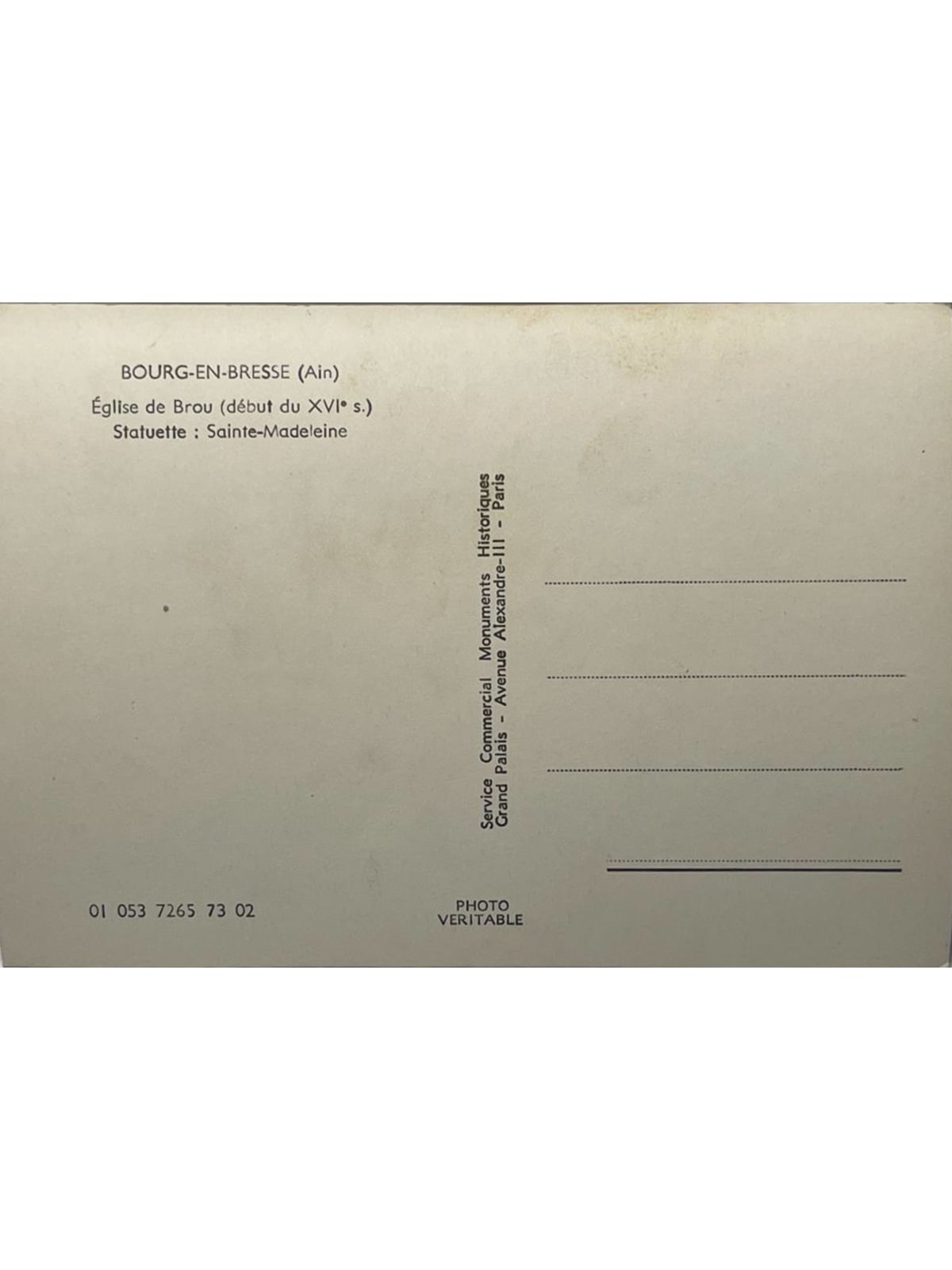 Verso de la carte postale