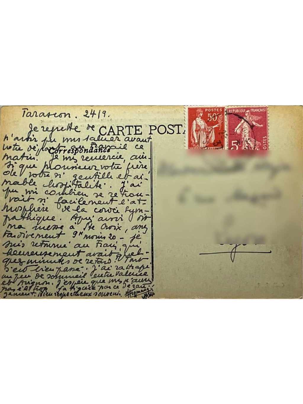 Verso de la carte postale
