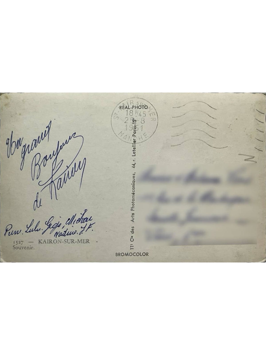 Verso de la carte postale