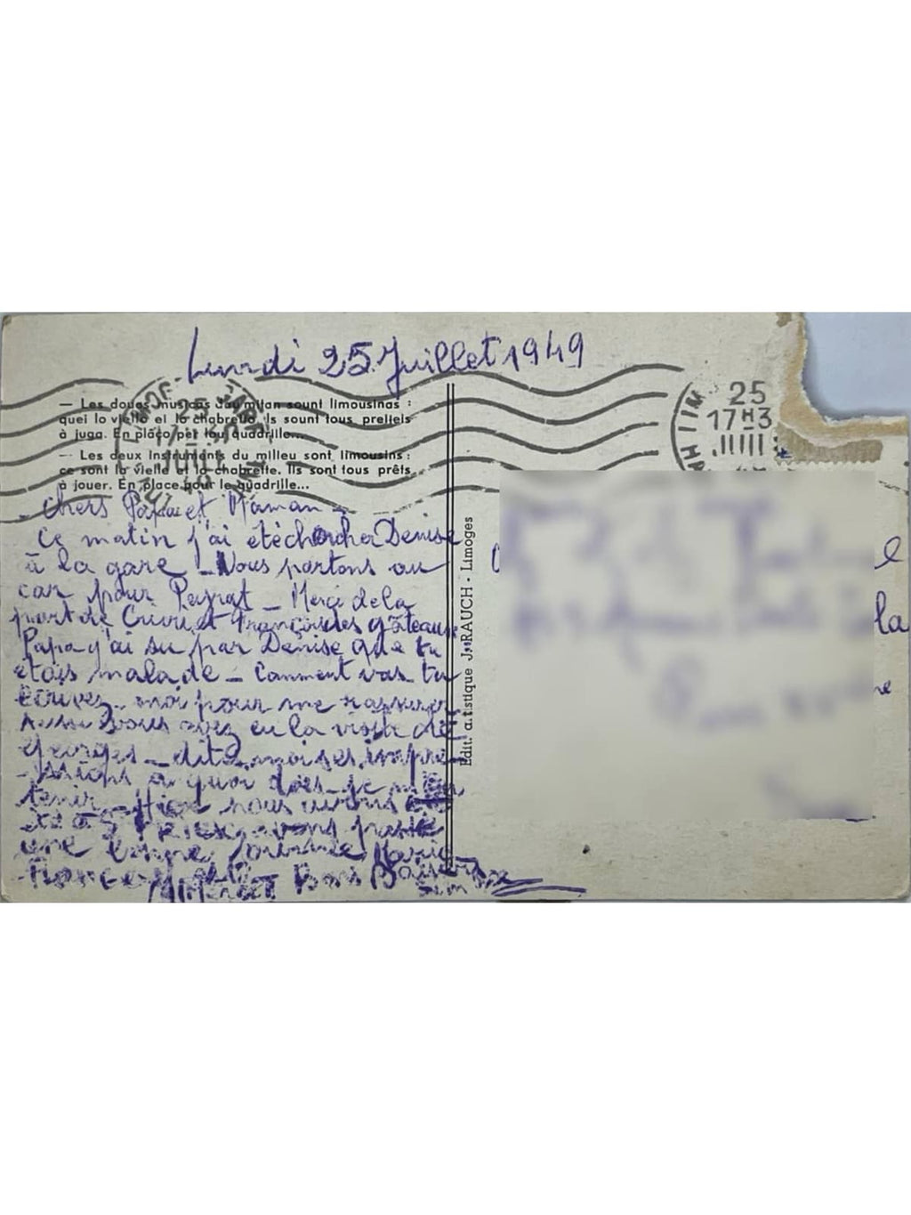 Verso de la carte postale