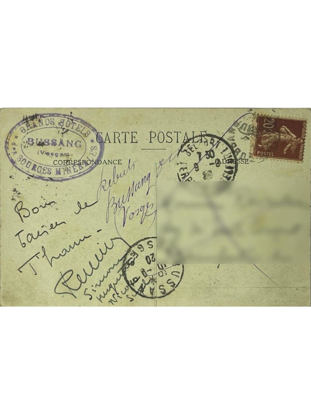 Verso de la carte postale