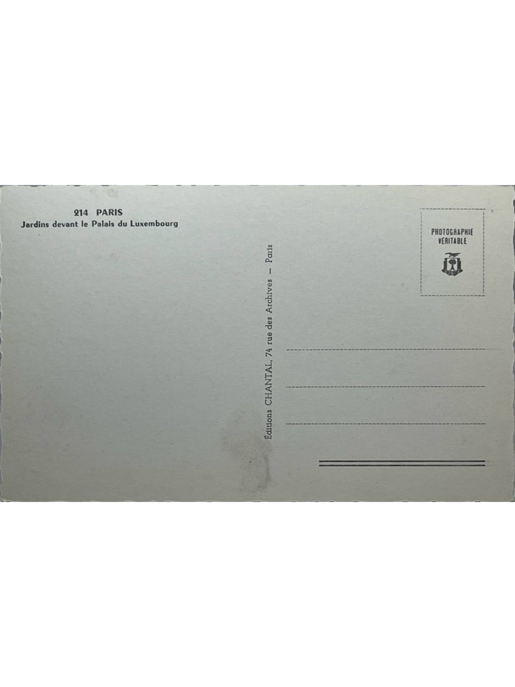 Verso de la carte postale