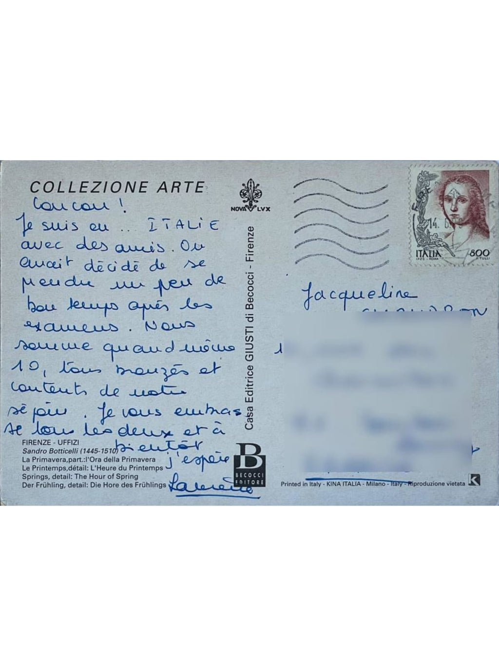 Verso de la carte postale
