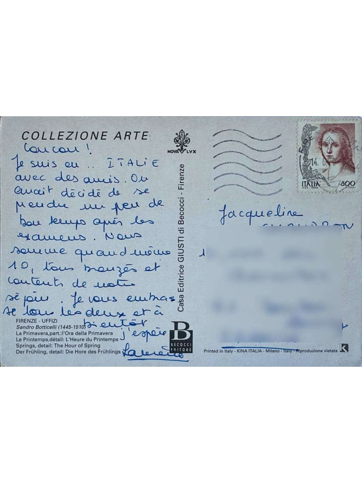 Verso de la carte postale