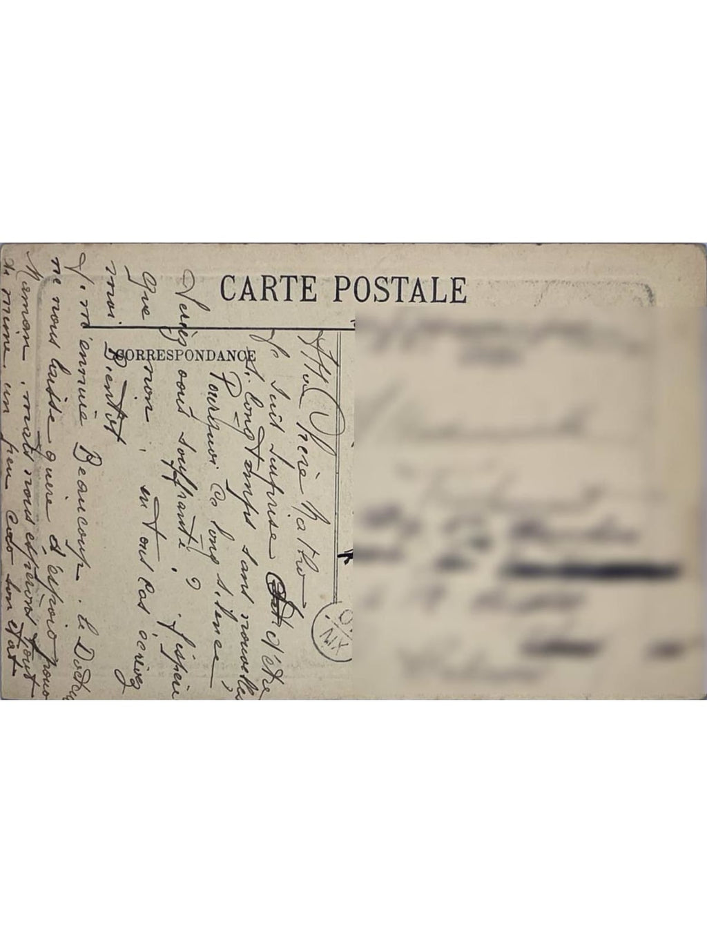 Verso de la carte postale