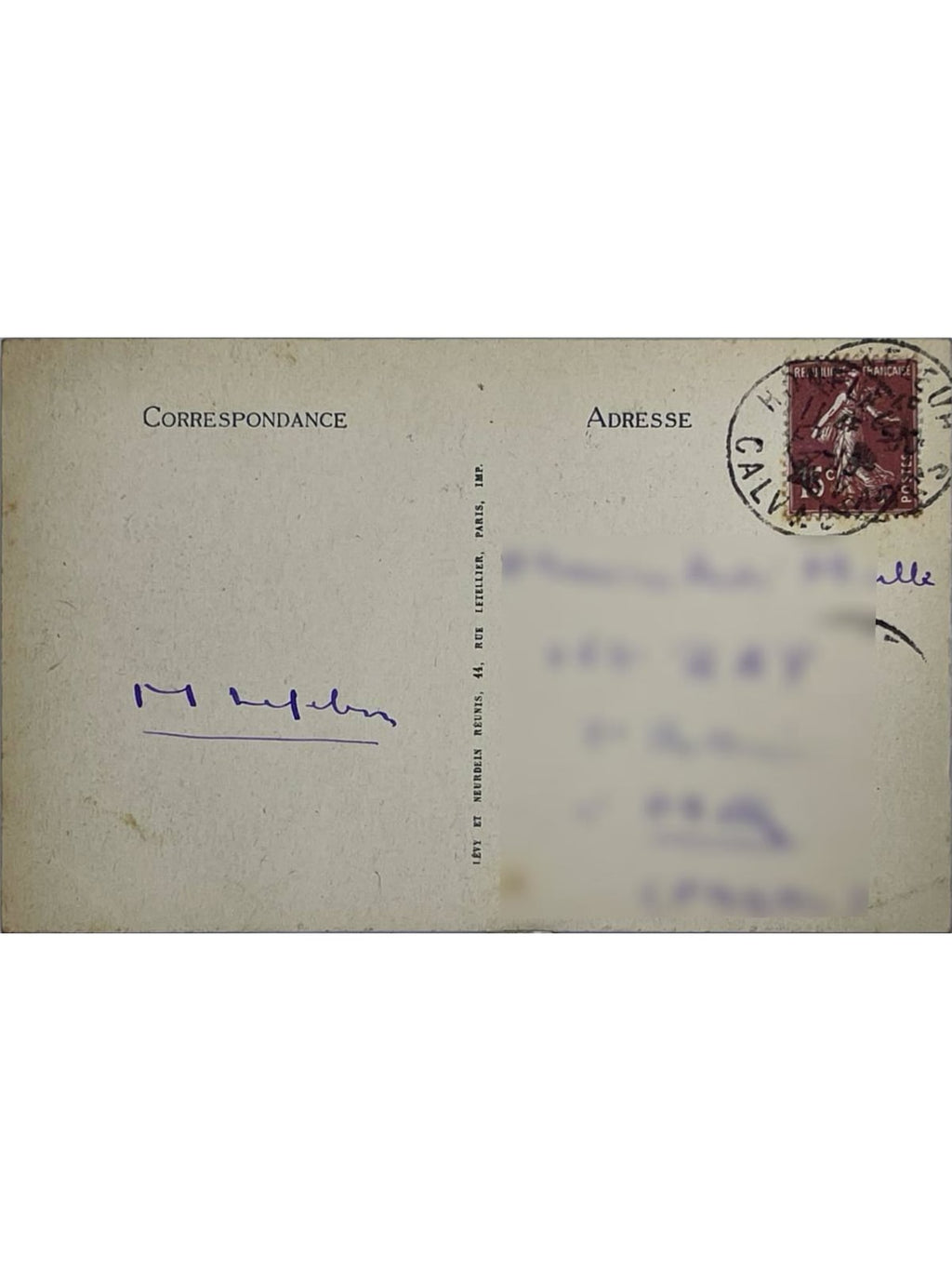 Verso de la carte postale