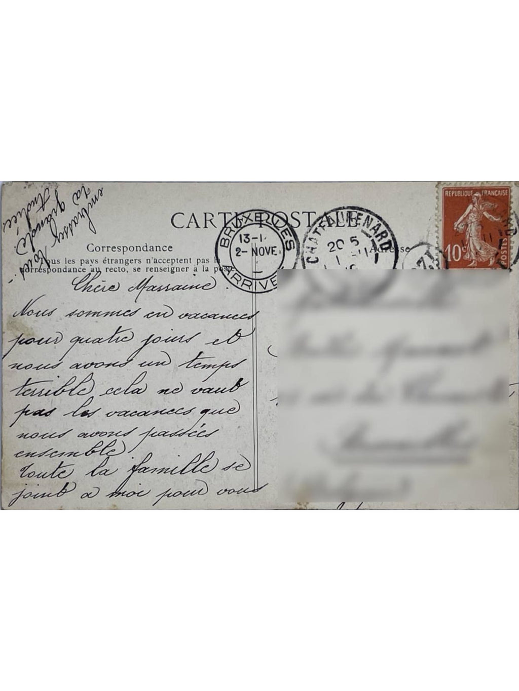 Verso de la carte postale