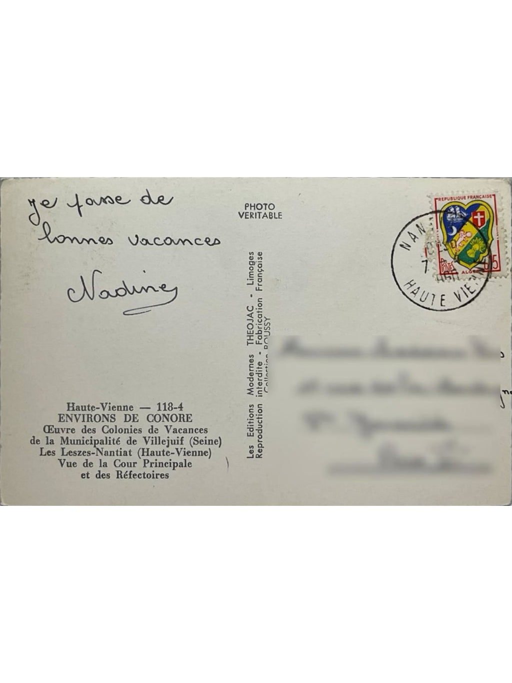 Verso de la carte postale