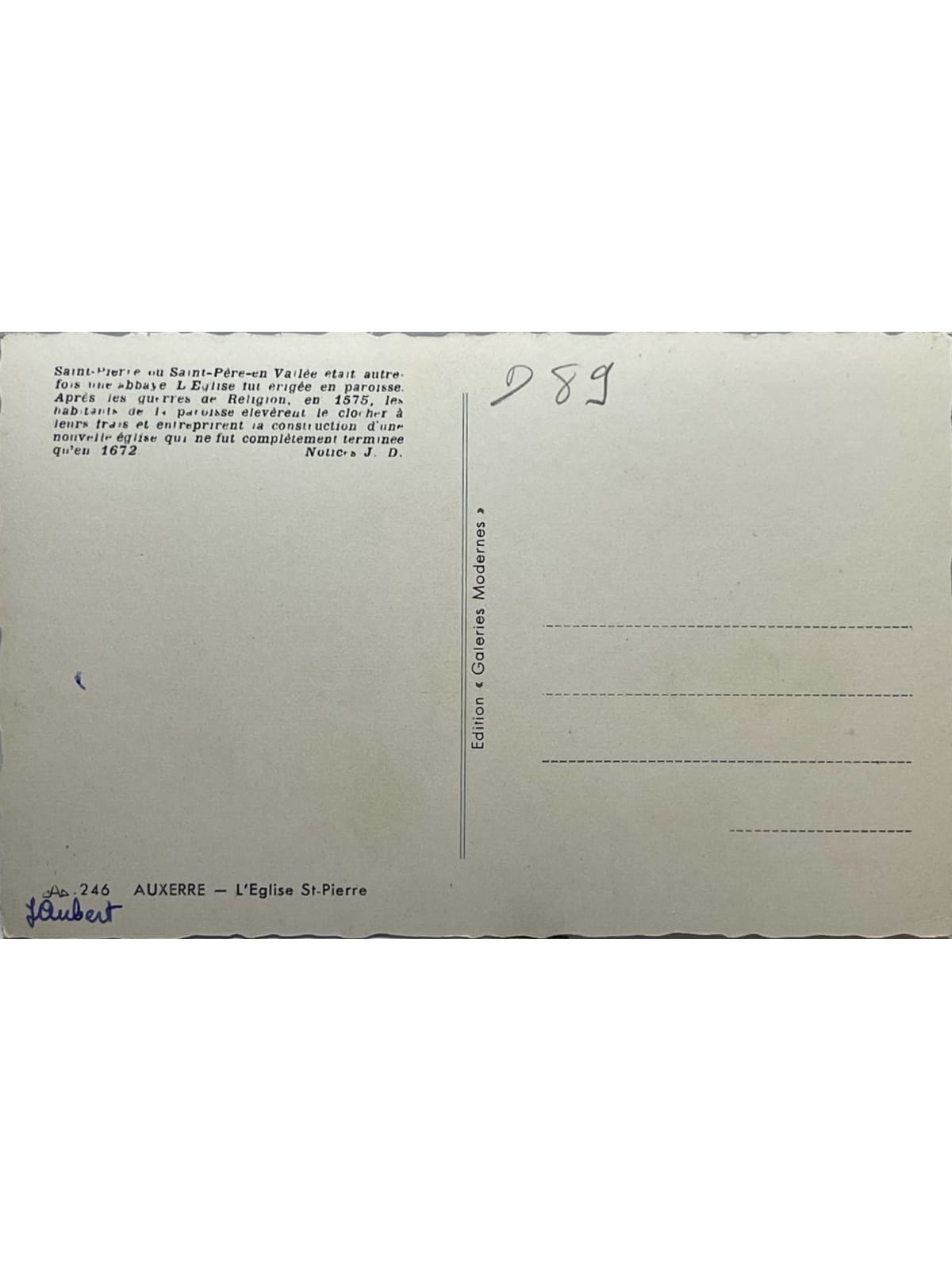 Verso de la carte postale