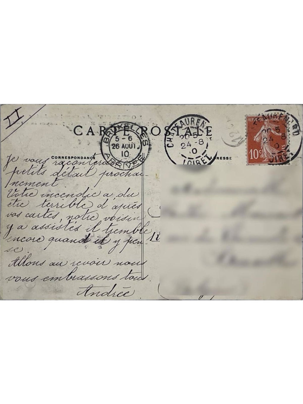 Verso de la carte postale
