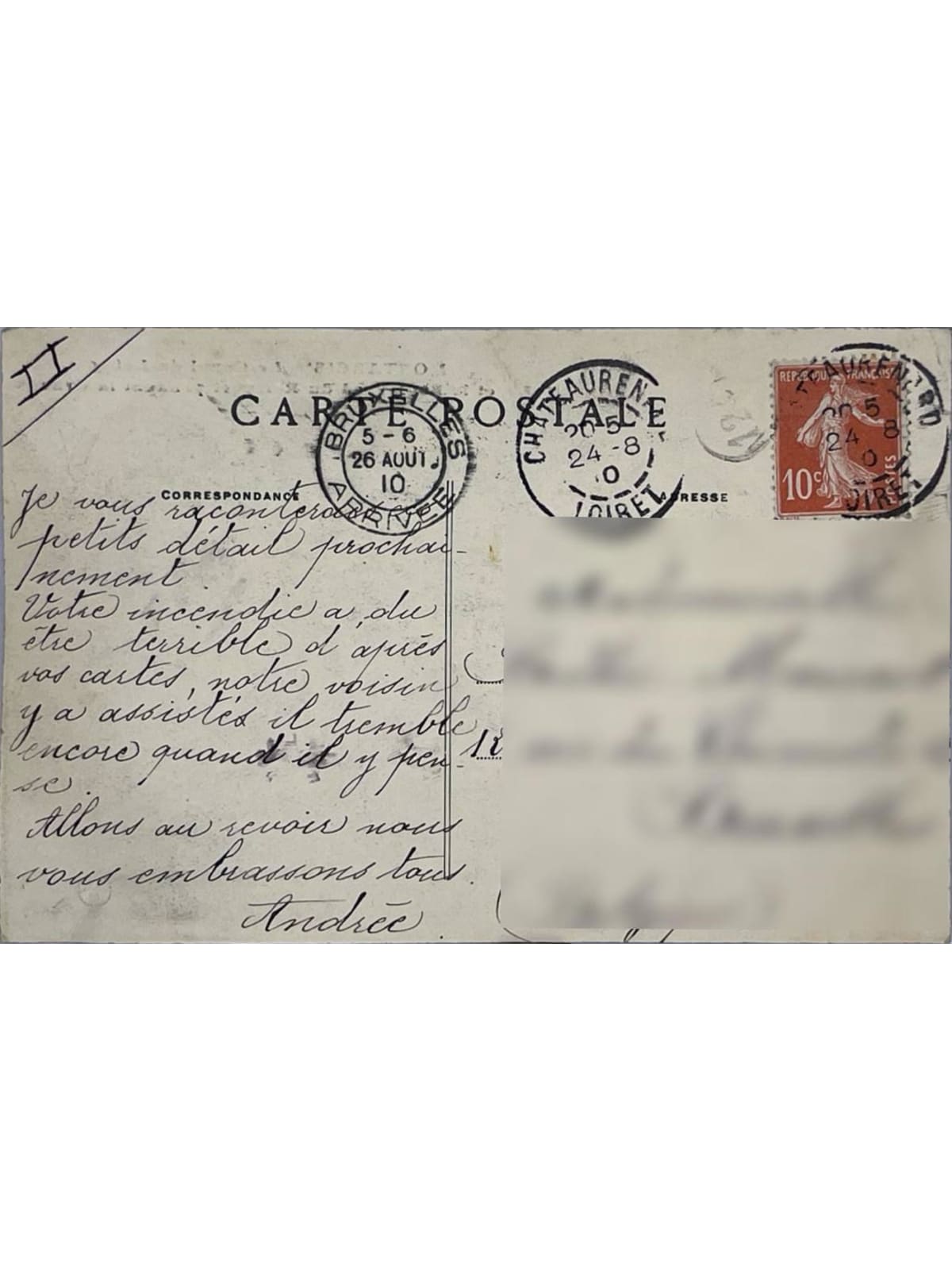 Verso de la carte postale