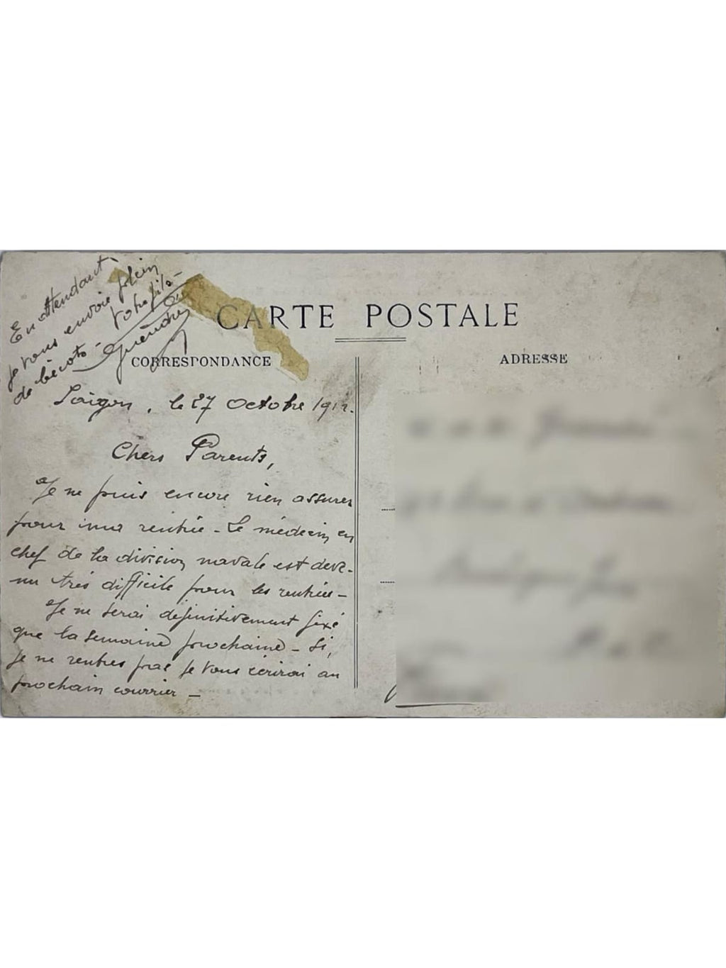 Verso de la carte postale