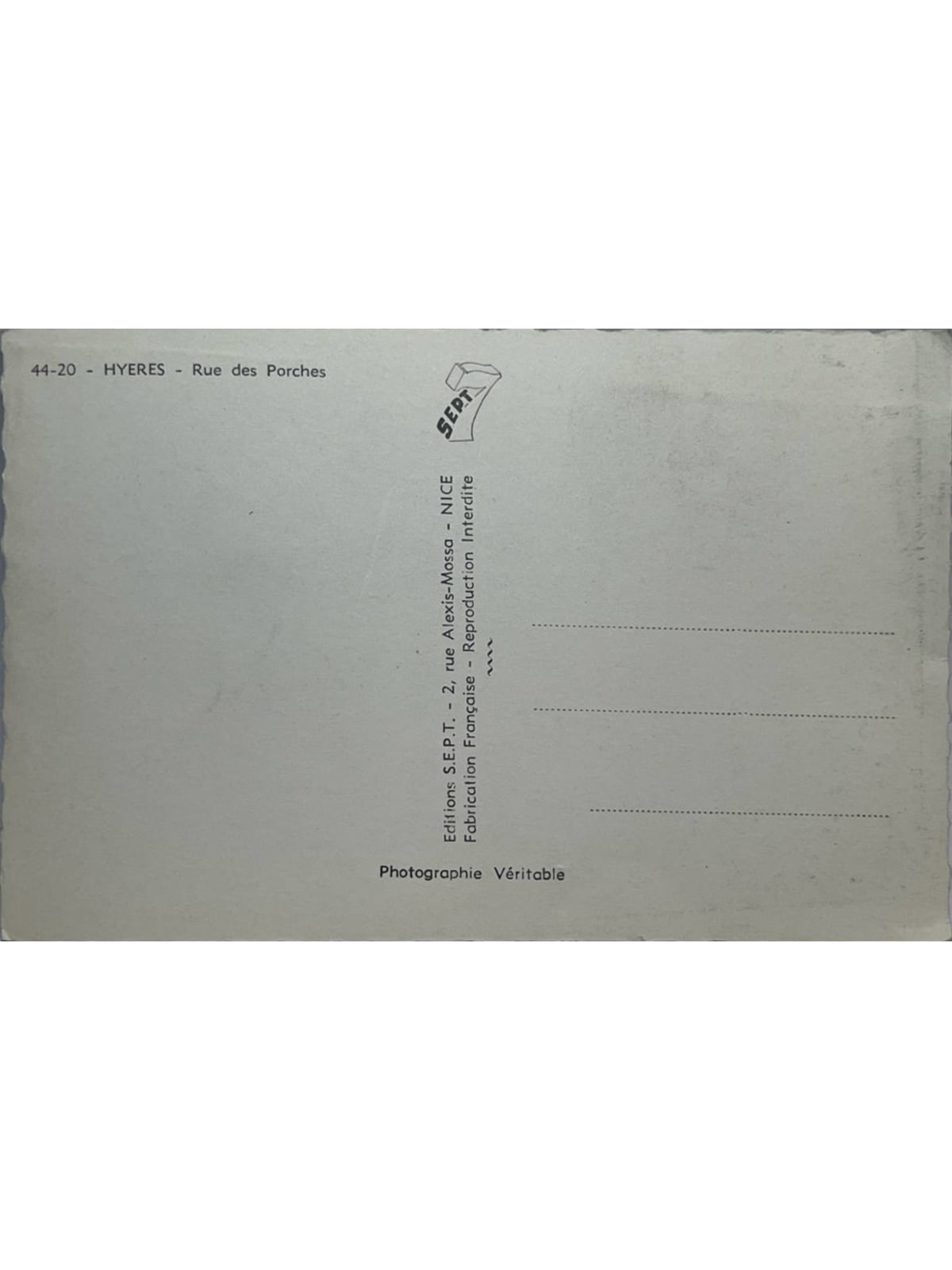 Verso de la carte postale