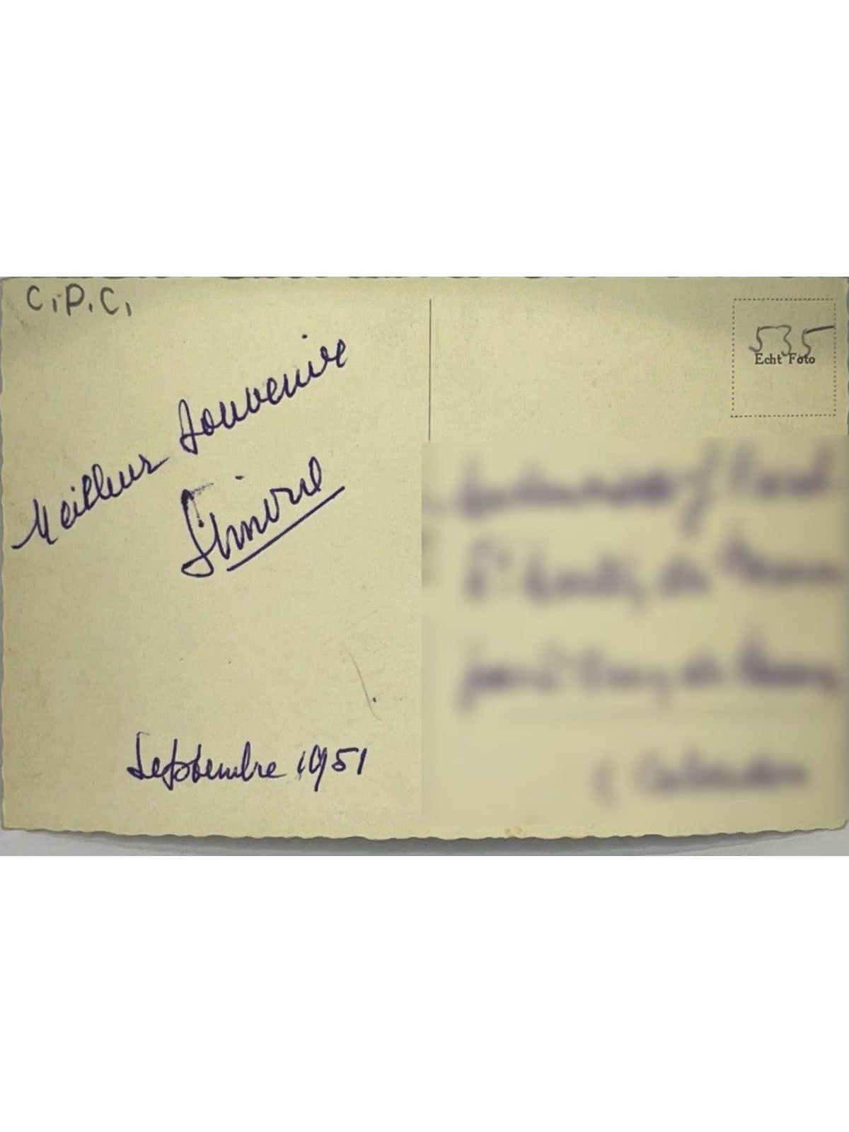 Verso de la carte postale