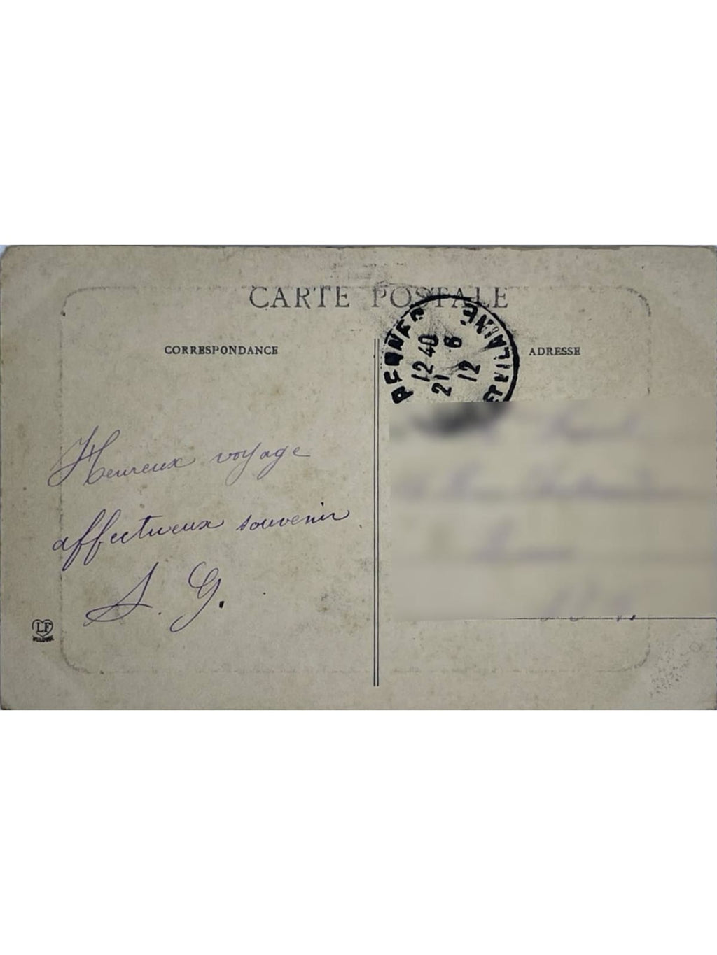 Verso de la carte postale