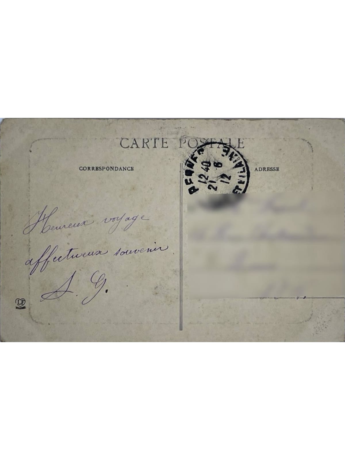 Verso de la carte postale