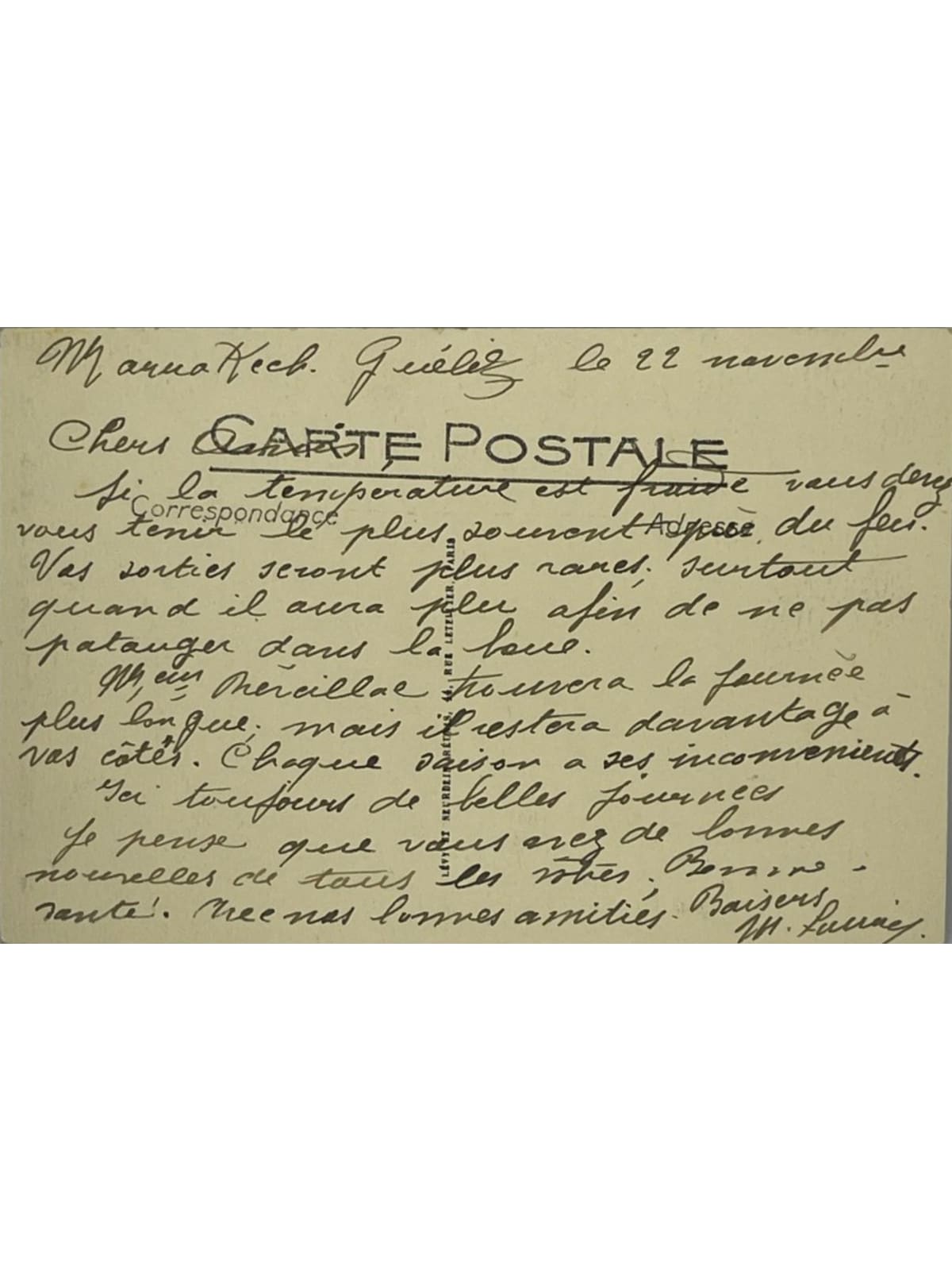 Verso de la carte postale