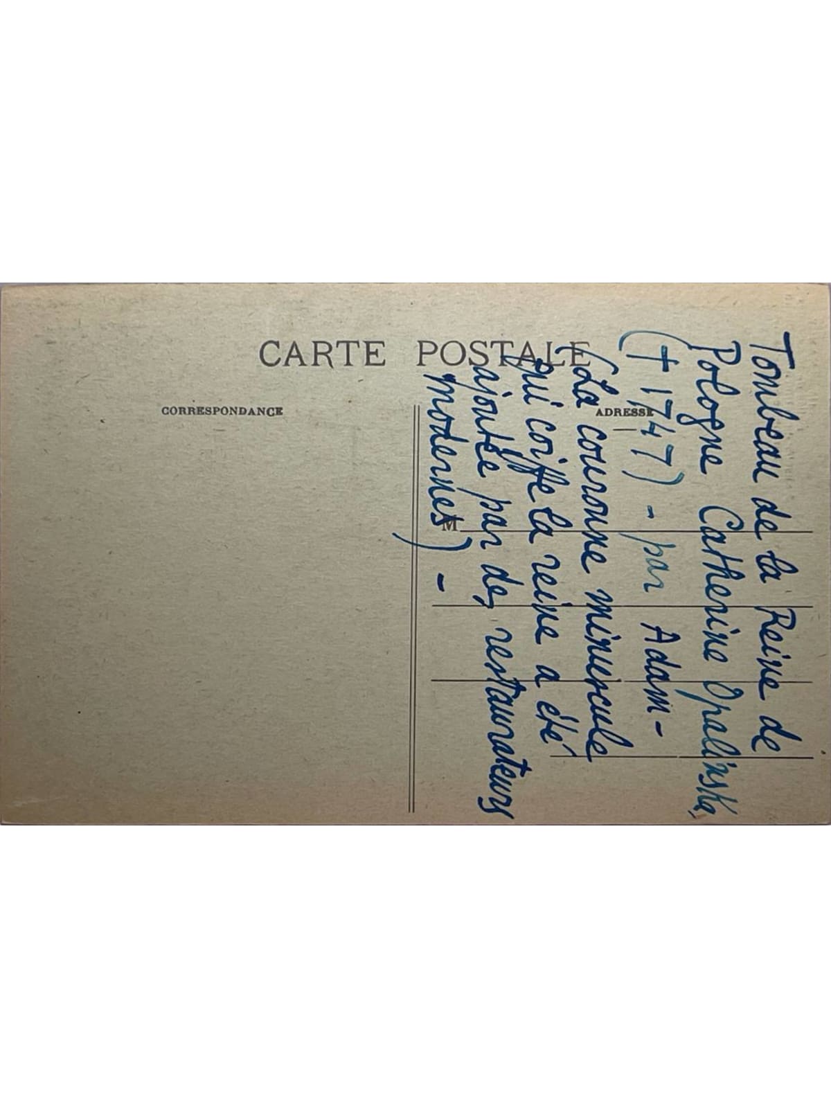 Verso de la carte postale