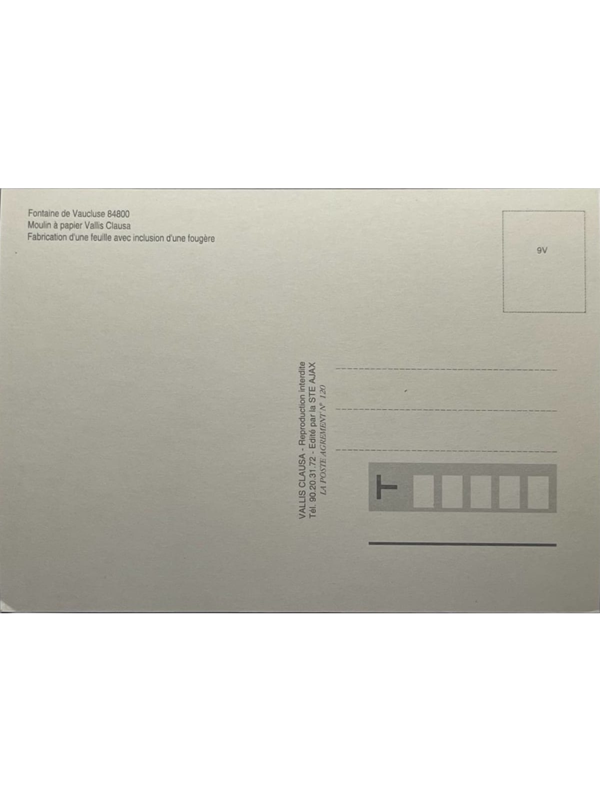 Verso de la carte postale