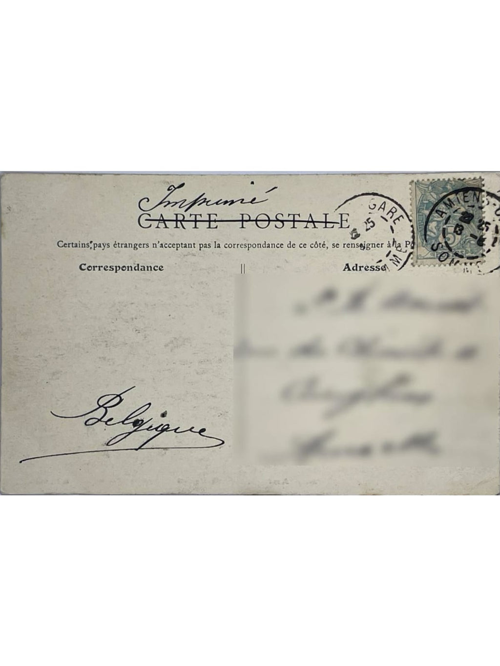 Verso de la carte postale