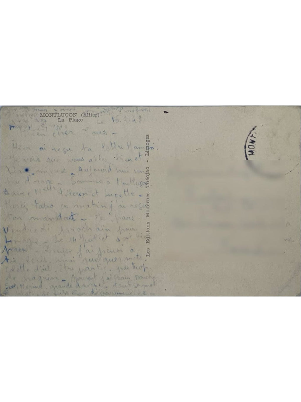 Verso de la carte postale