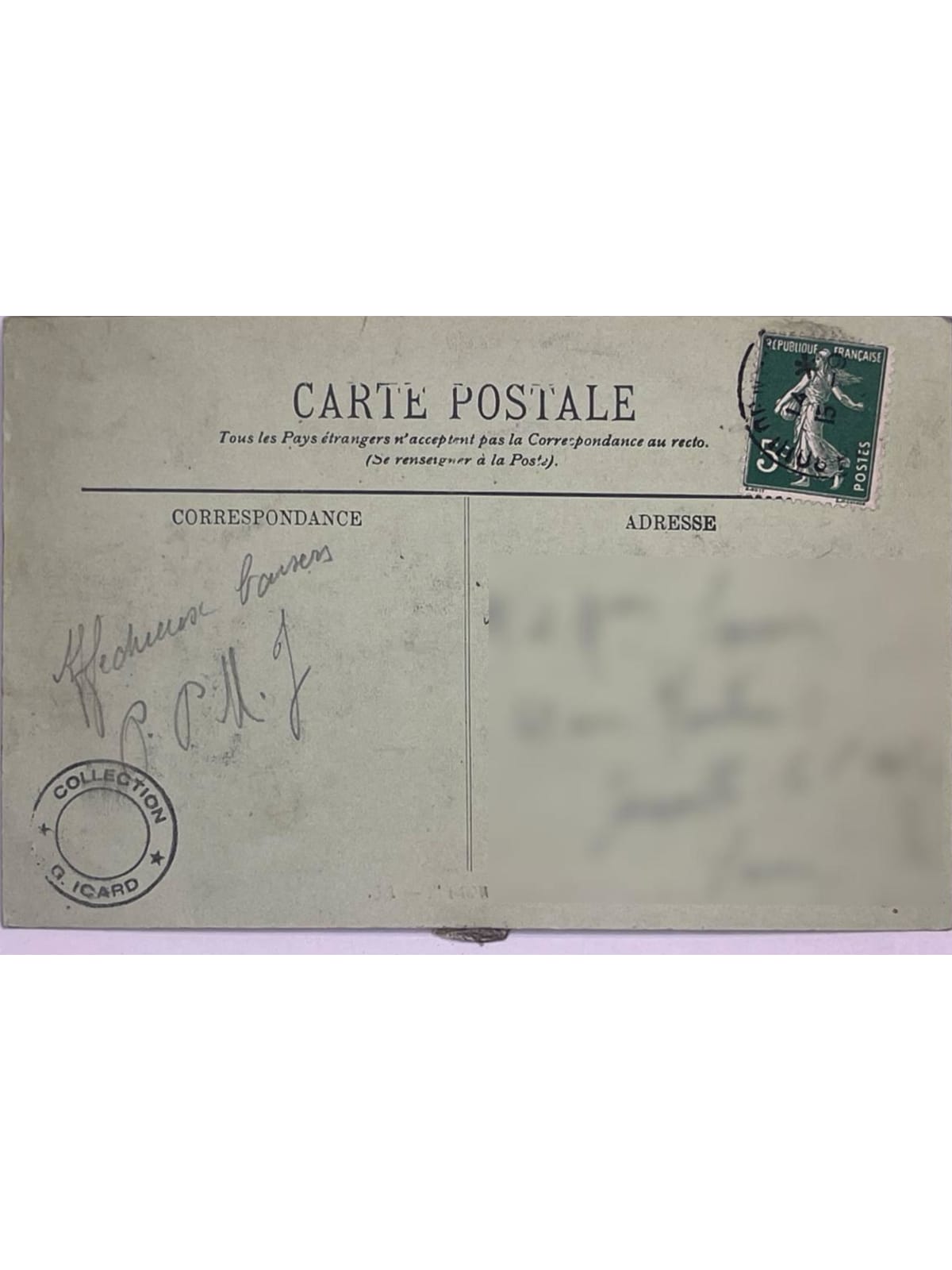 Verso de la carte postale
