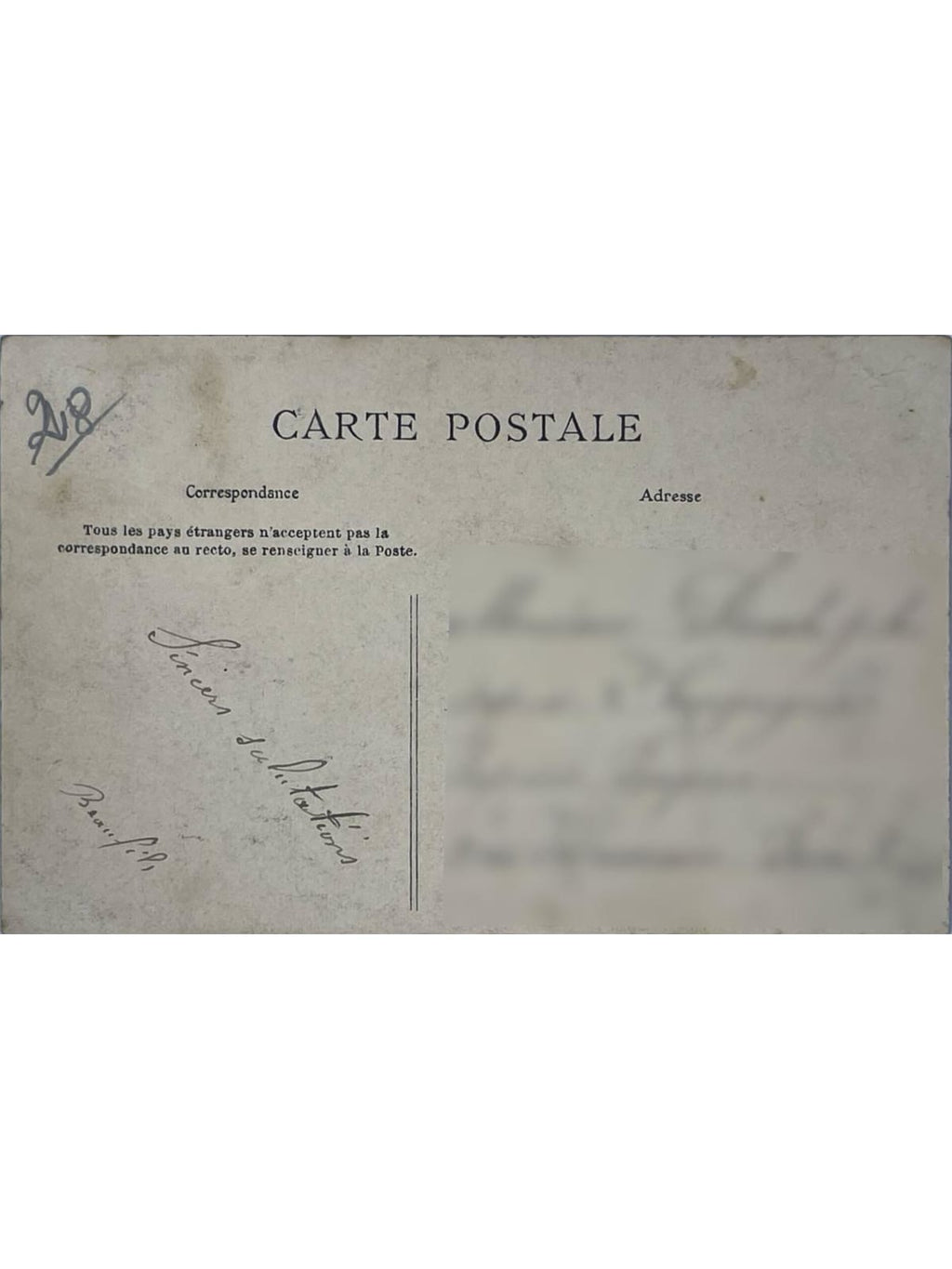 Verso de la carte postale