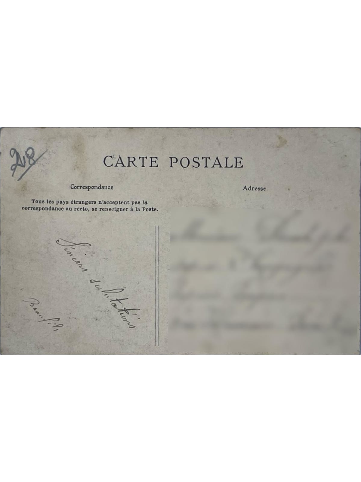Verso de la carte postale