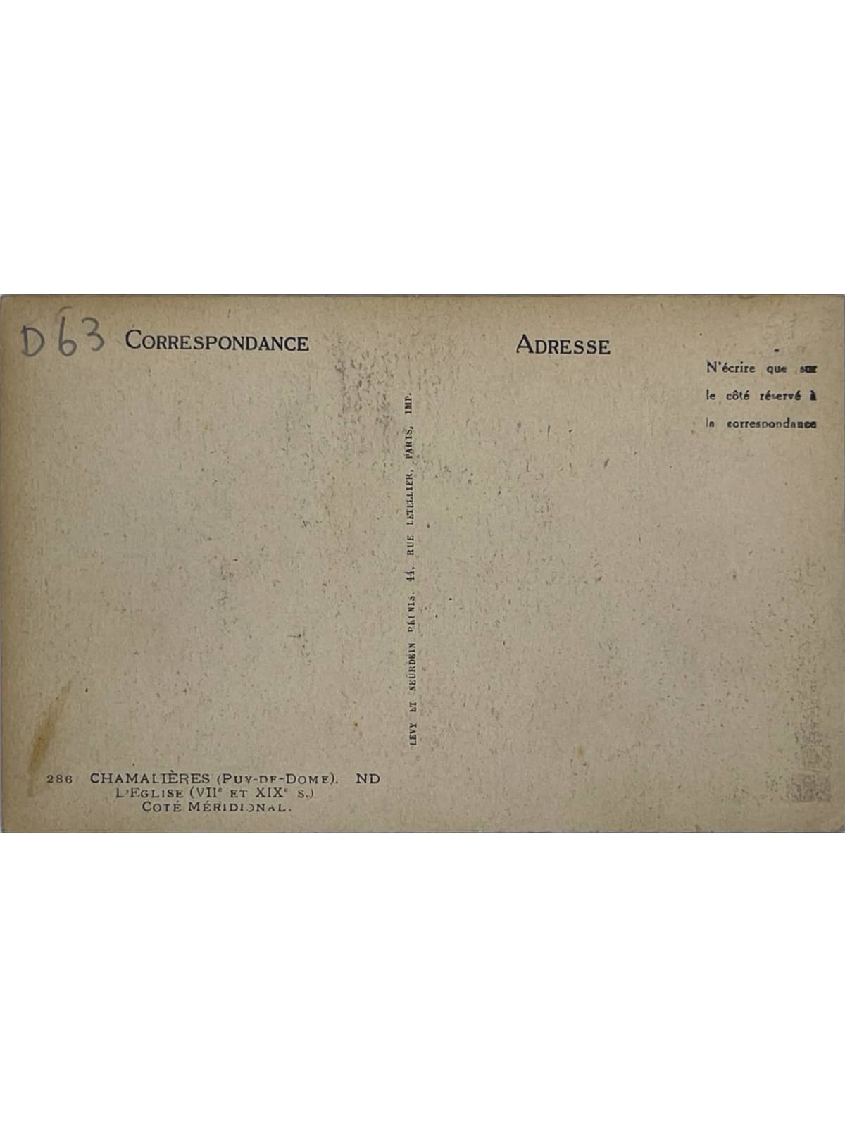 Verso de la carte postale