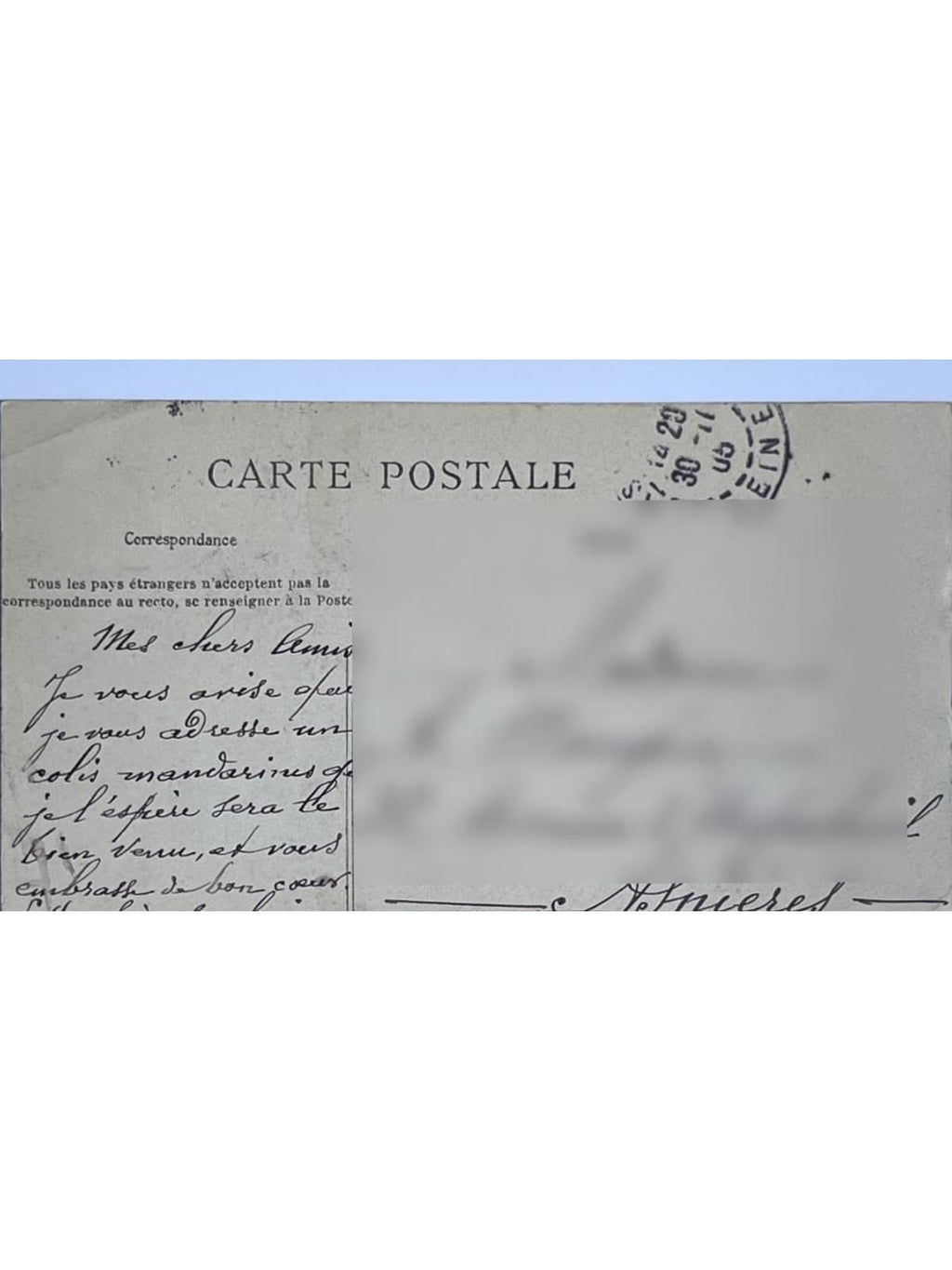 Verso de la carte postale
