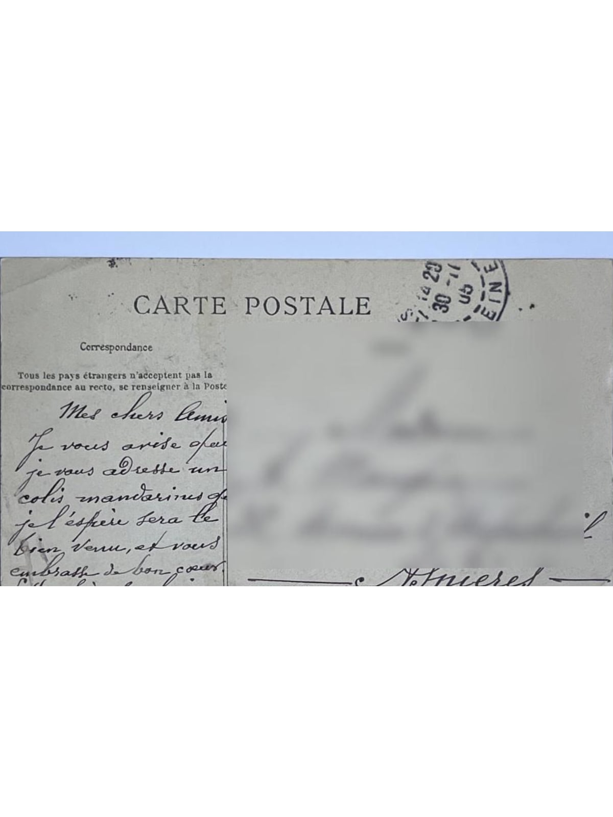Verso de la carte postale