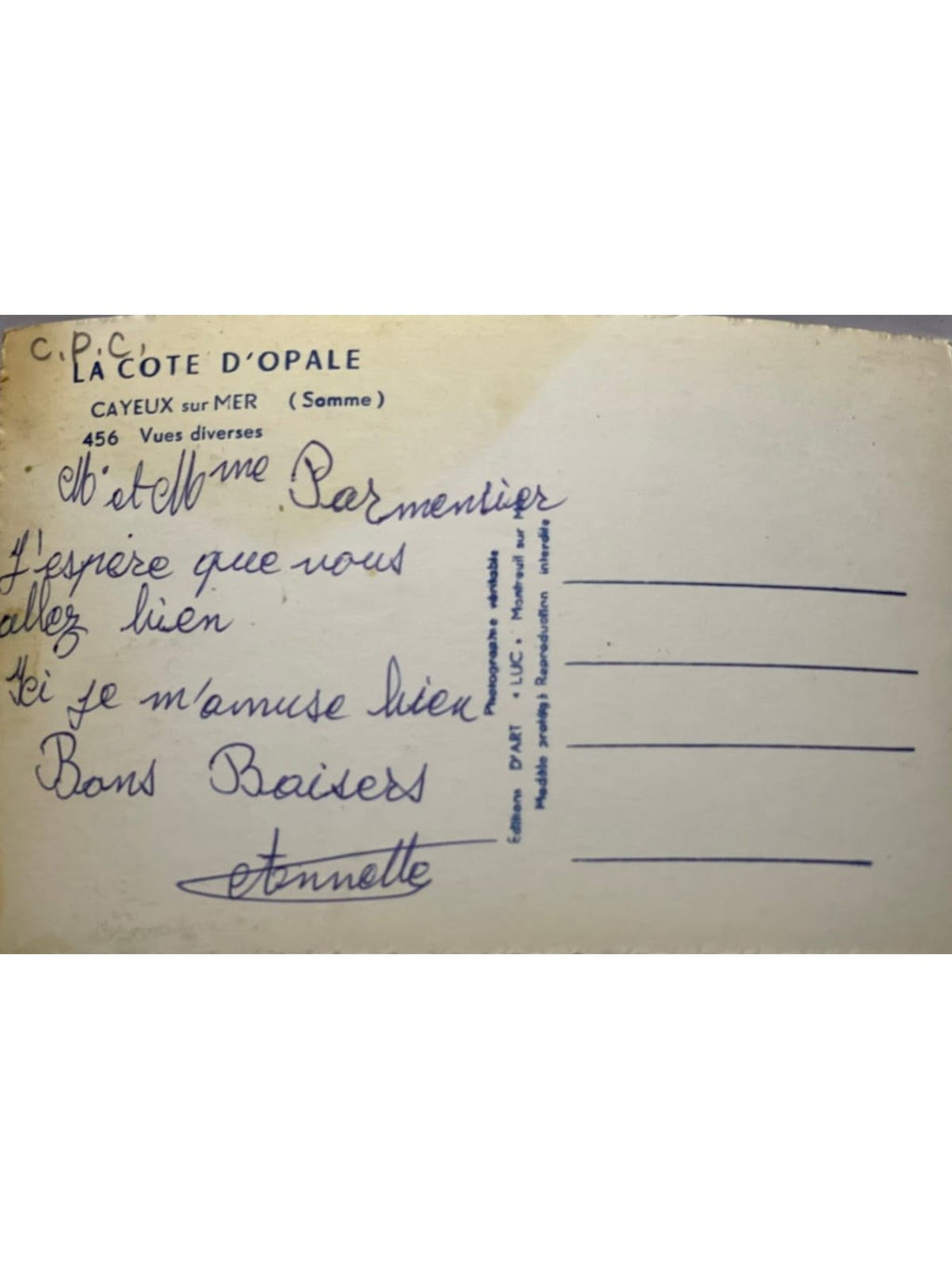 Verso de la carte postale