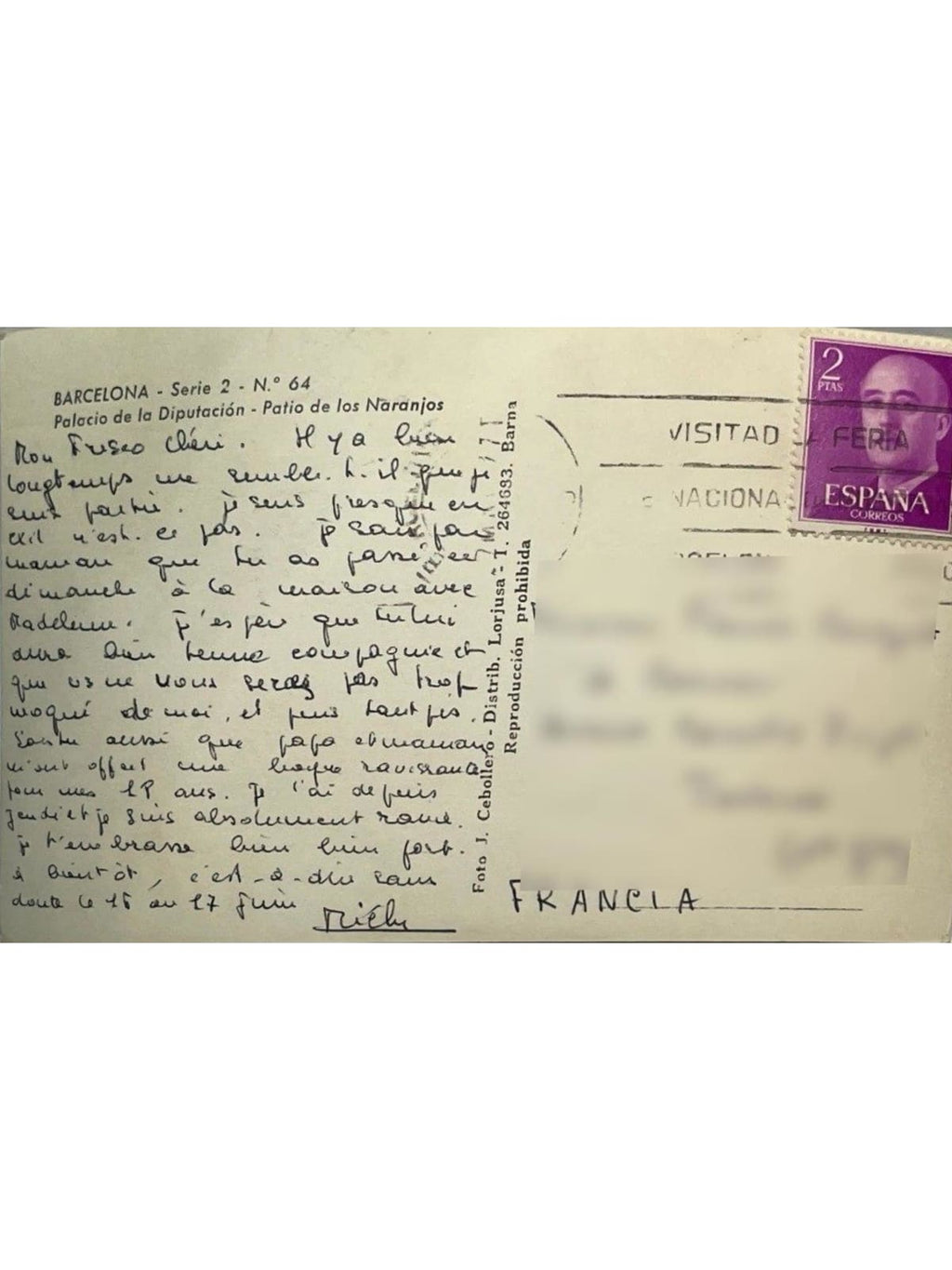 Verso de la carte postale