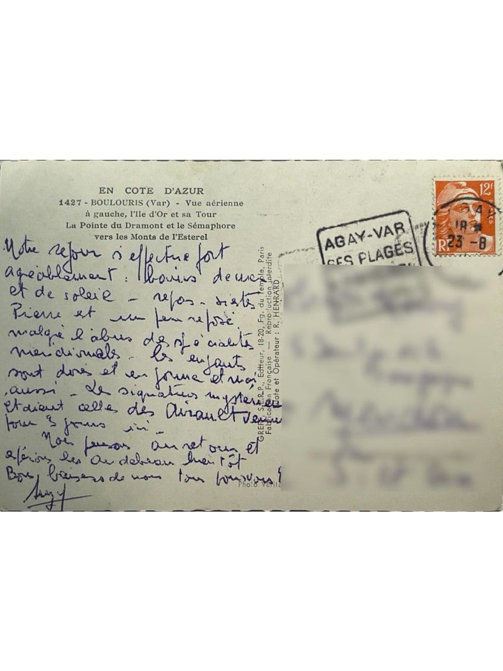 Verso de la carte postale