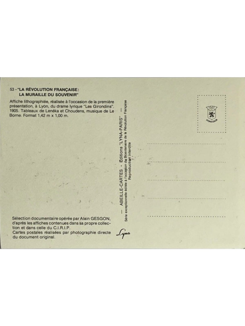 Verso de la carte postale