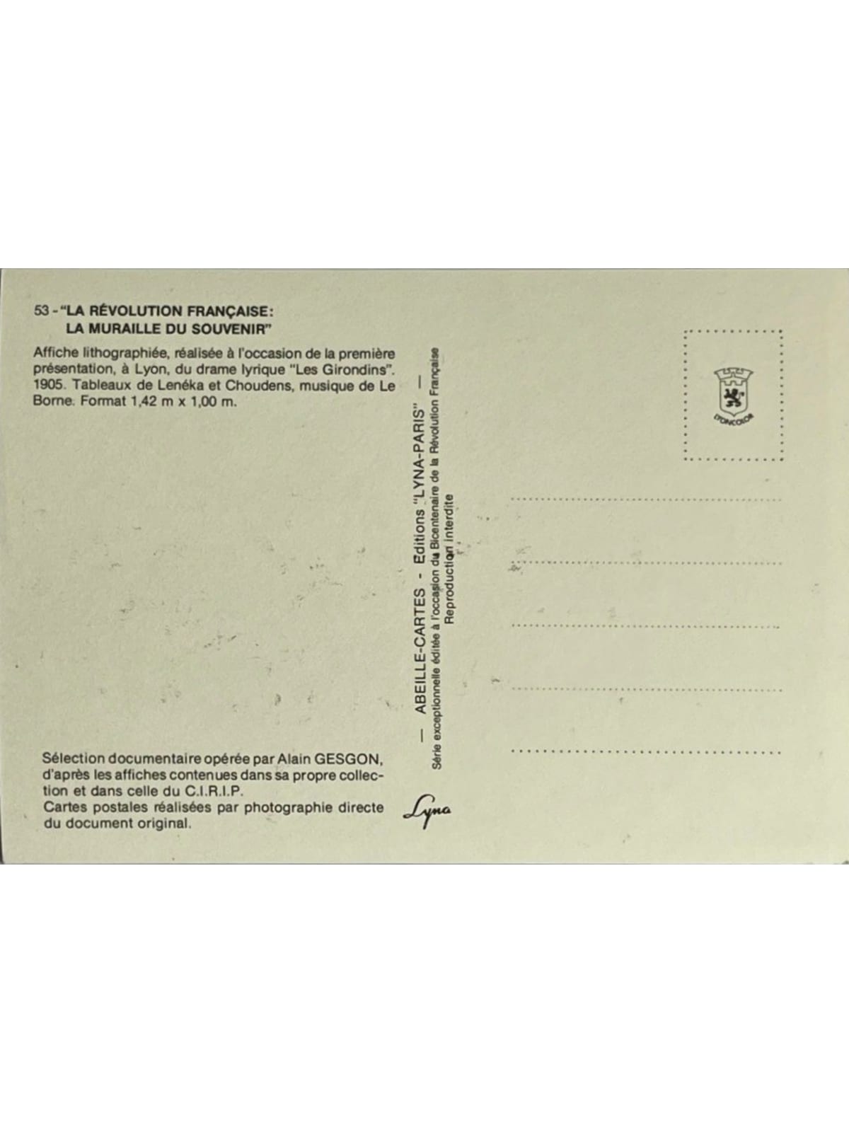 Verso de la carte postale