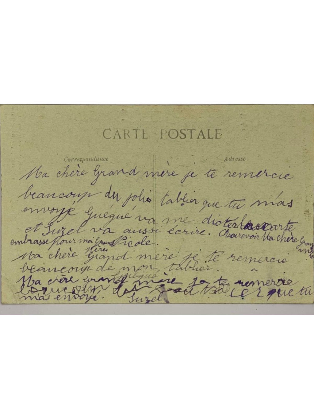Verso de la carte postale
