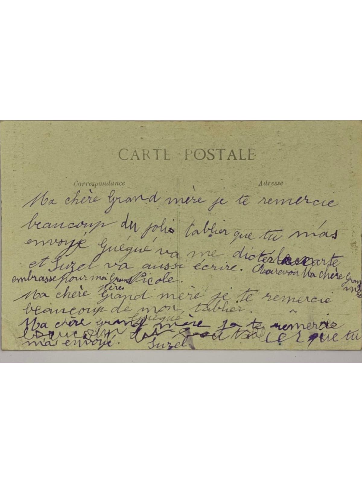 Verso de la carte postale